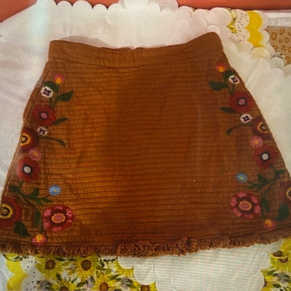 H&M Dresses & Skirts - H&M Brown Embroidered A-Line Skirt with Fringe Hem